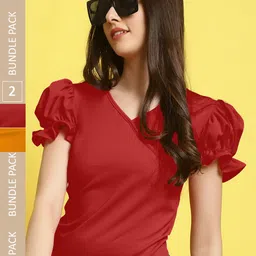 Fabflee Pack of 2 V-Neck Puff Sleeves Top-picture-20