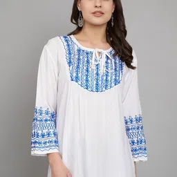 SAAKAA Print Tie-Up Neck Bell Sleeve Top image 1