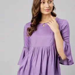 Azira Keyhole Neck Bell Sleeve Peplum Top-picture-16