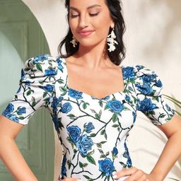 Dream Beauty Fashion Floral Printed Sweetheart Neck Top-picture-14