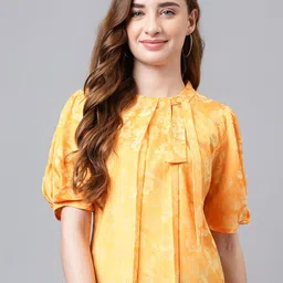 Latin Quarters Floral Printed Tie-Up Neck Puff Sleeve Top-picture-20