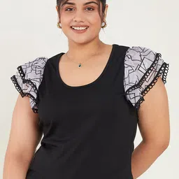 CURVE BY KASSUALLY Black Scoop Neck Flutter Sleeves Top-picture-32