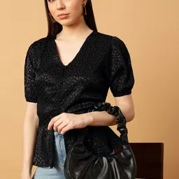 MINT STREET Self Design Puff Sleeve Top image 1