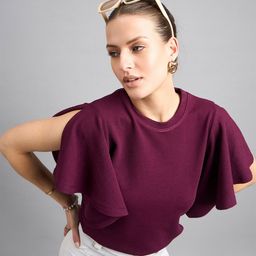 Style Quotient Maroon Flared Sleeve Round Neck Top-picture-6