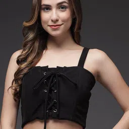 TANDUL Solid Shoulder Straps Crop Top-picture-28