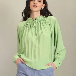 U.S. Polo Assn. Women Tie-Up Neck Cuffed Sleeves Top-picture-32