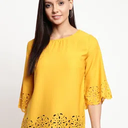 Mayra Round Neck Flared Sleeves Schiffli Top-picture-30
