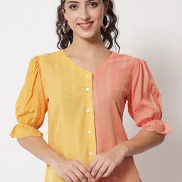 Shopping Queen Yellow & Pink Colourblocked Top-picture-33