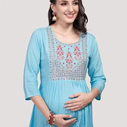 Mom For Sure by Ketki Dalal Floral Embroidered Thread Work A-Line Maternity Kurti-picture-24
