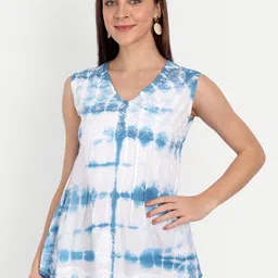 Indiankala4u White & Blue Tie and Dye Embroidered Chikankari Pure Cotton Top-picture-19