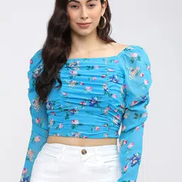 Tokyo Talkies Blue Floral Regular Crop Top-image-79