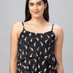 Globus Print Shoulder Strap Layered A-Line Top image 1