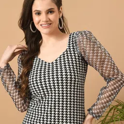 IUGA Hounds Tooth Checked V-Neck Top-picture-13