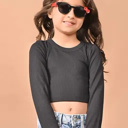 LilPicks Girls Ribbed Round Neck Regular Crop Top-picture-13