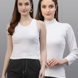 Friskers Pack Of 2 Solid White Fitted Top-picture-10