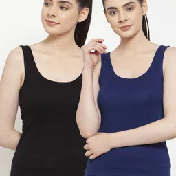 Friskers Pack Of 2 Black & Blue Cotton Tank Top-picture-40