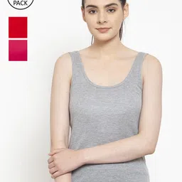 Friskers Pack Of 3 Women Red Grey & Pink Cotton Tank Tops-picture-31