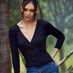 Athena Black Wrap Top image 1