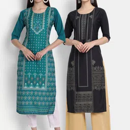 7Threads Women Pack of 2 Digital Print Straight Kurtas-picture-32