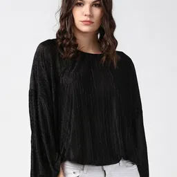StyleStone Women Black Textured Satin Top image 1