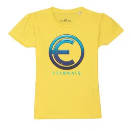 Marvel by Wear Your Mind Girls Yellow Printed Pure Cotton T-shirt-picture-51