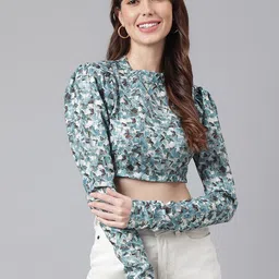 FLAMBOYANT Women Green Printed Crop Top image 1