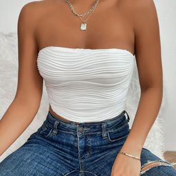 Stylecast X Slyck White Self Design Strapless Cropped Tube Top-picture-49