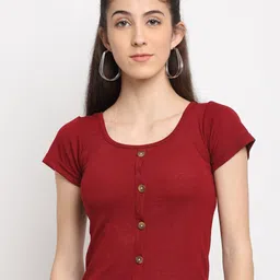Miaz Lifestyle Women Maroon Solid Regular Fitted Top-picture-33