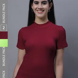 FBAR Pack Of 2 High Neck Bio Washed Pure Cotton Ribbed Tops-picture-25