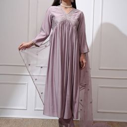 Vishudh Floral Yoke Design & Embroidered Sequinned Empire Kurta with Trousers & Dupatta-picture-8