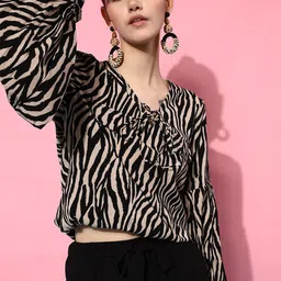 STREET 9 Women Black & Beige Animal Printed Top-image-56