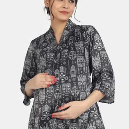 angloindu Printed Tie-Up Shawl Collar Satin Maternity Top-picture-23