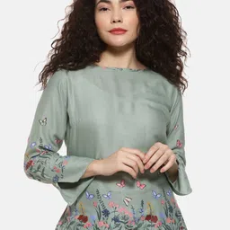 Campus Sutra Green Floral Print Top-picture-35