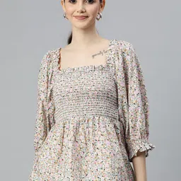 Marks & Spencer Off White & Pink Floral Print Top-picture-4