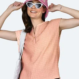 Zink London Self Design Mandarin Collar Sleeveless Top-picture-13