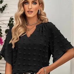 StyleCast Black V-Neck Short Sleeves Top-image-24