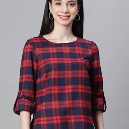 Oxolloxo Checked Round Neck Long Sleeves Organic Cotton Regular Top-picture-10