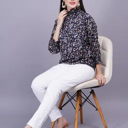 HIGHLIGHT FASHION EXPORT Animal Print Puff Sleeve Blouson Top image 1