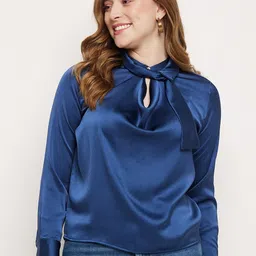 Madame Tie-Up Neck Cut Out Detail Satin Finish Top-picture-16