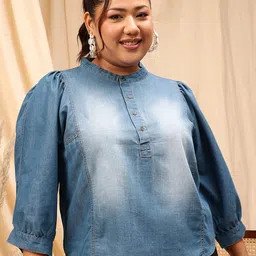 CURVY STREET Plus Size Cotton Denim Top image 1