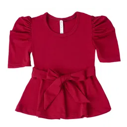 Hunny Bunny Girls Maroon Puff Sleeve Regular Top image 1