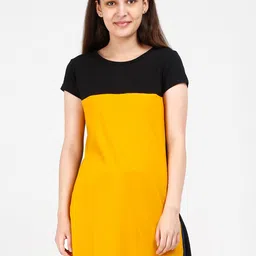 Fleximaa Mustard Yellow & Black Colourblocked Pure Cotton Longline Top-picture-41