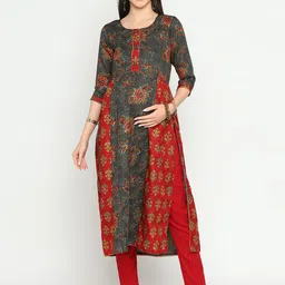 Mom For Sure by Ketki Dalal Floral Printed Round Neck Straight Maternity Kurta-picture-40