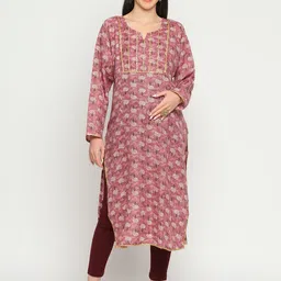 Mom For Sure by Ketki Dalal Floral Printed Round Neck Cotton Straight Maternity Kurta-picture-17