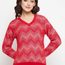 CREATIVE LINE Self Designed V-Neck Woollen Pullover image 1