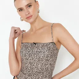 Trendyol Shoulder Straps Sleeveless Animal Print Fitted Crop Top image 1