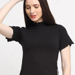 Friskers High Neck Short Sleeves Cotton Rib Crop Top image 1