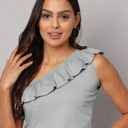 BRINNS One Shoulder Ruffled Pure Cotton Crop Top-picture-34