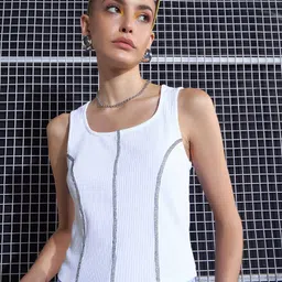 SASSAFRAS White Square Neck Tank Top-image-5