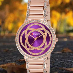 Curren Women Brass Embellished Dial & Stainless Steel Wrap Around Straps Analogue Watch CR-3480-Rs-Purple-picture-23